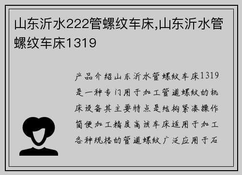 山东沂水222管螺纹车床,山东沂水管螺纹车床1319